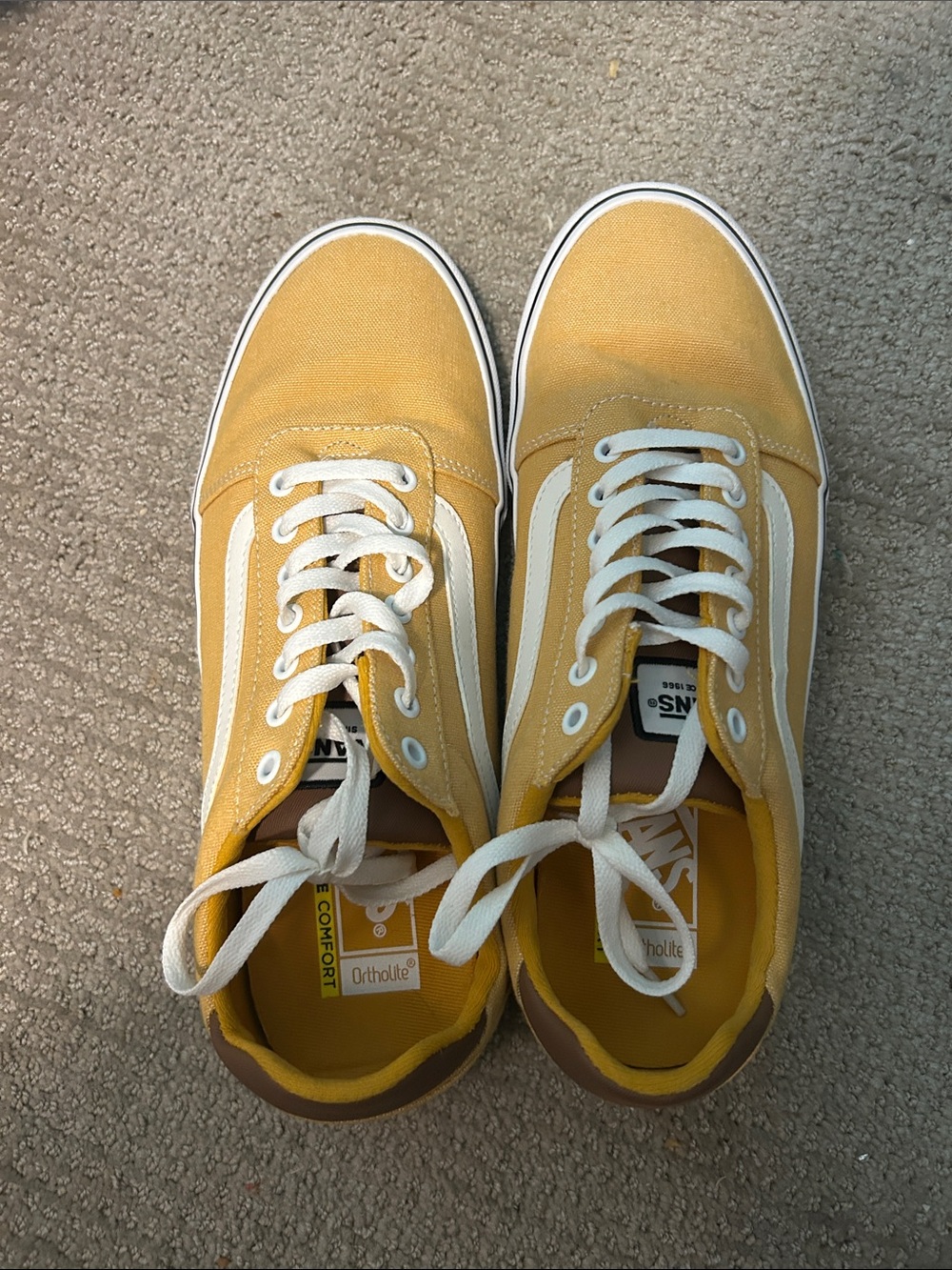 Vans Men’s Yellow Canvas Old Skool Sneakers with White Stripe 12